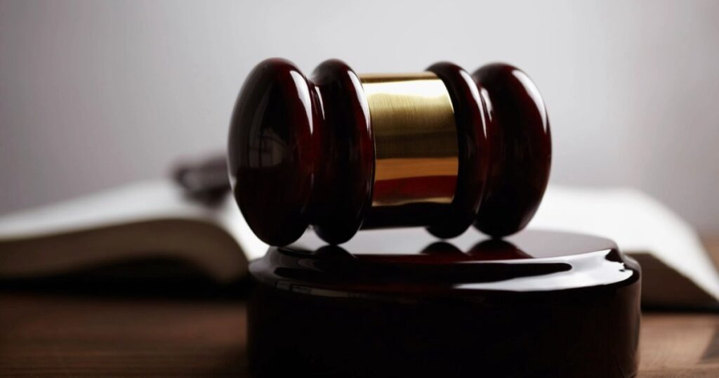 Wooden court gavel representing a trademark dispute