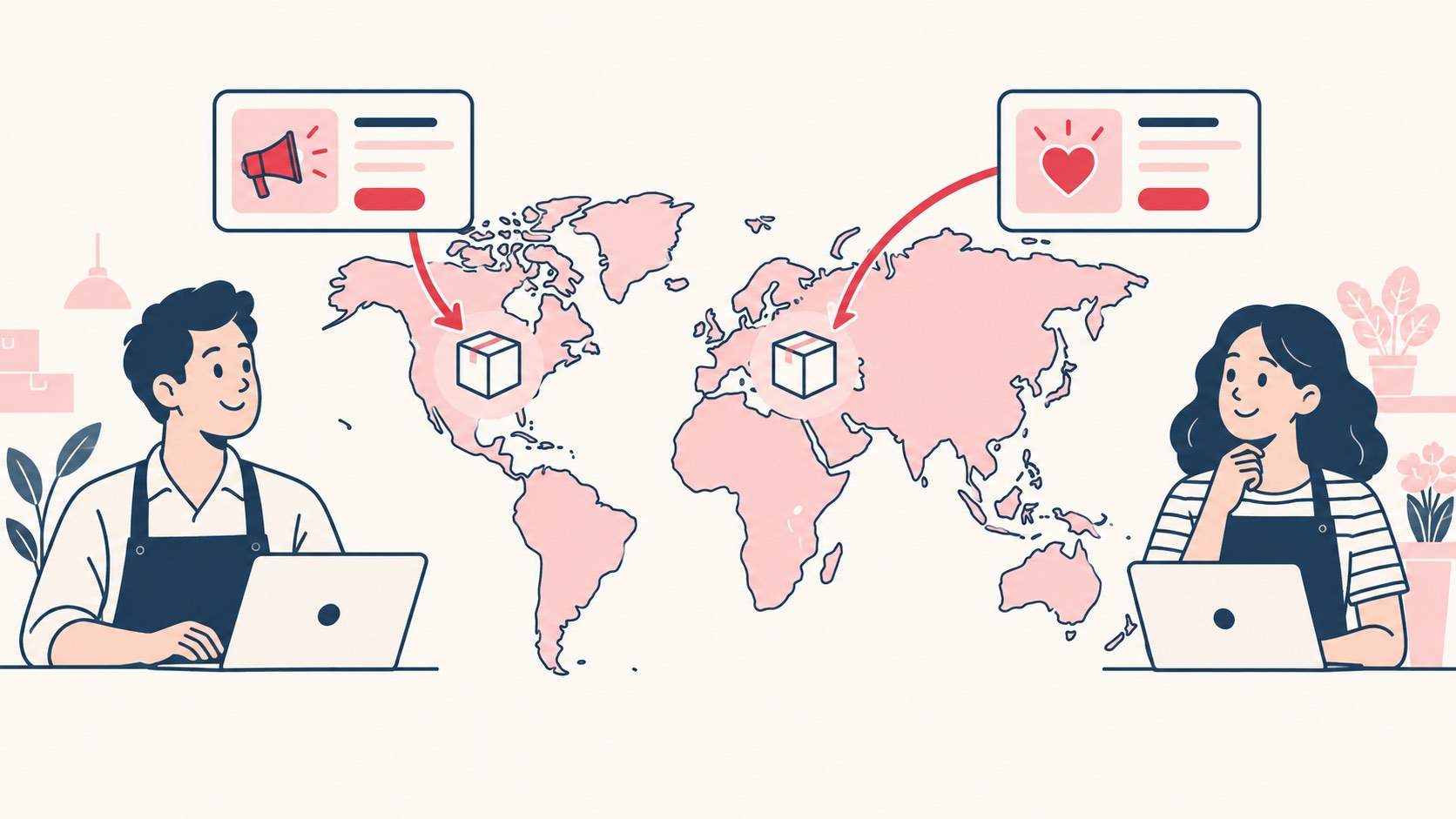 Illustration of a world map with the same product sold under different brand names in different countries