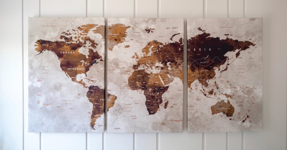 World map on a wall, illustrating that trademark rights are territorial and stop at the border