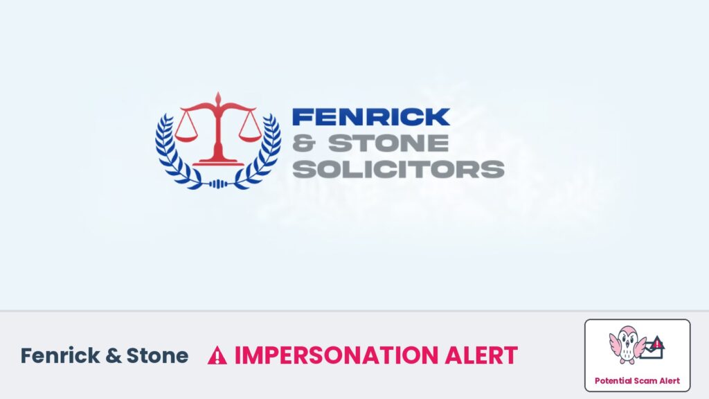 Fenrick & Stone logo as used on the impersonating website, with an impersonation alert