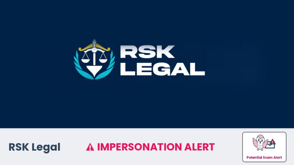 RSK Legal logo as used on the impersonating website, with an impersonation alert