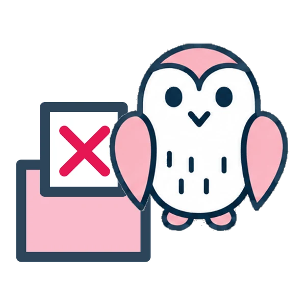 Temmy the owl beside a document crossed out, for cancelling a trademark registration