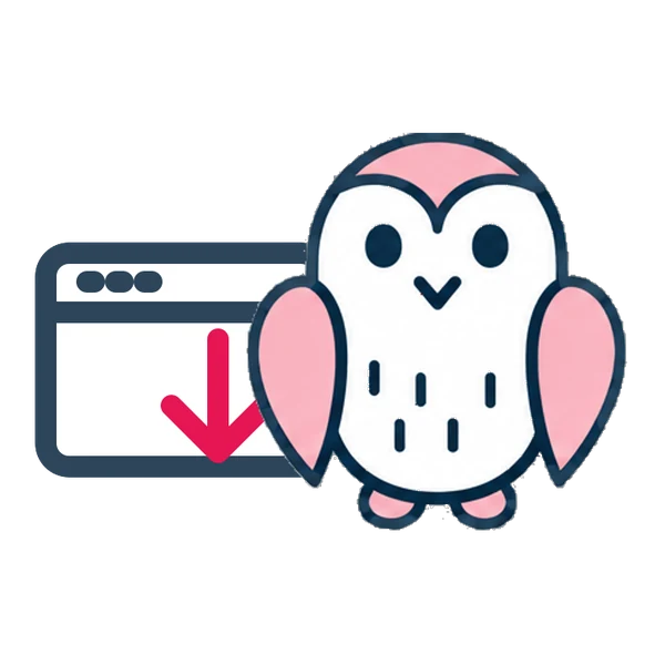 Temmy the owl beside a browser window with a takedown arrow