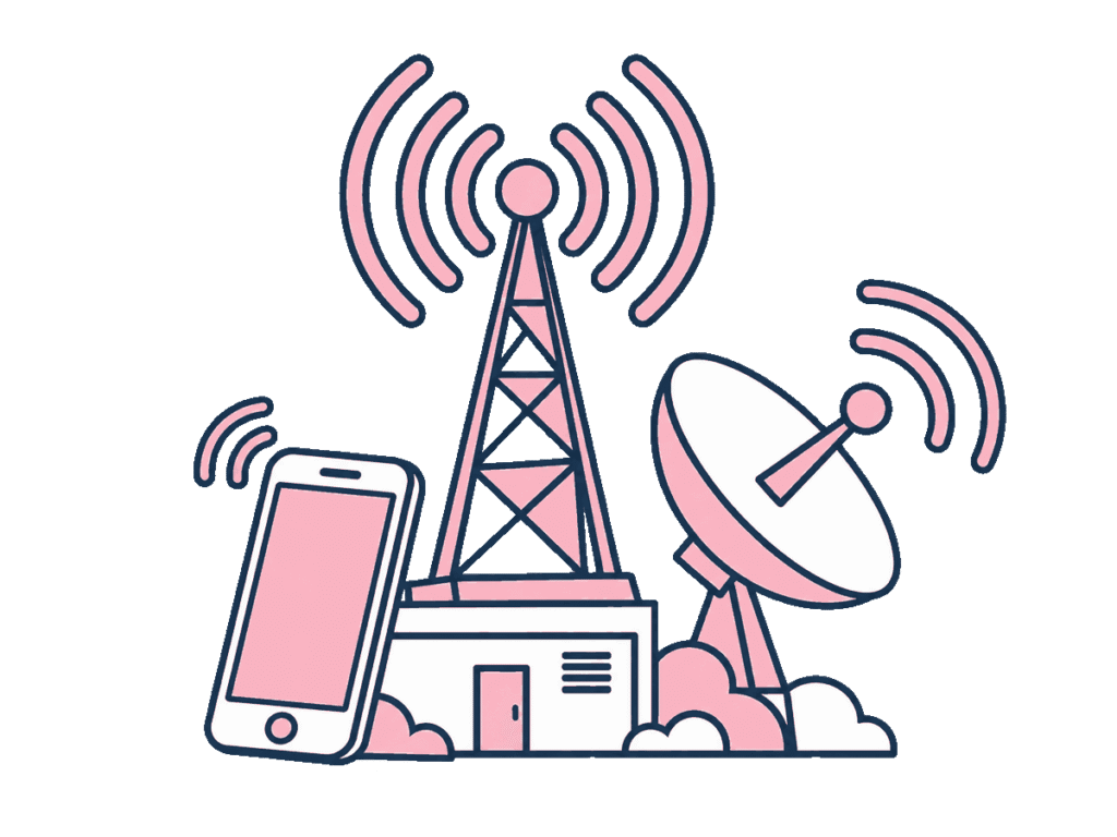 Illustration for trademark class 38: Telecoms, Streaming, Podcasts & Messaging
